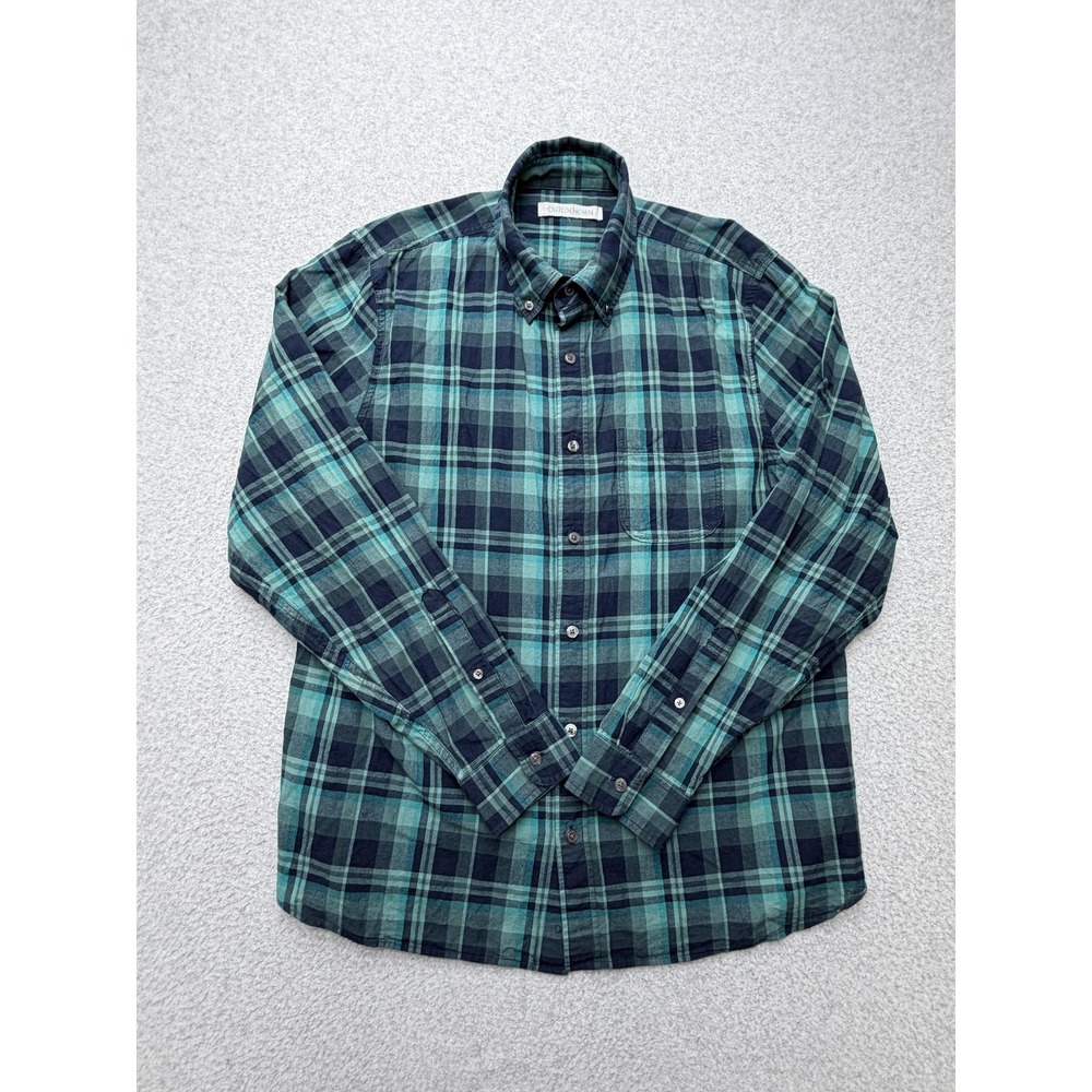 Outerknown Flannel Shirt Mens Large Blue Green Plaid Organic Cotton